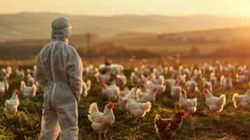 Foto gratuita photorealistic scene of poultry farm with people and chickens