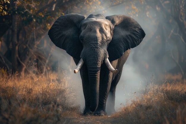 Photorealistic scene of wild elephant