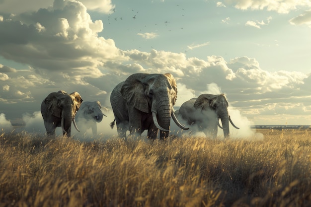 Free photo photorealistic scene of wild elephants