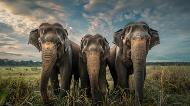 Photorealistic scene of wild elephants