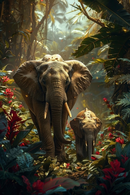 Free photo photorealistic scene of wild elephants