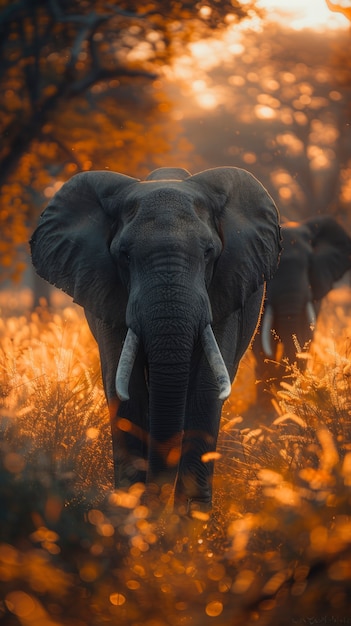 Photorealistic scene of wild elephants