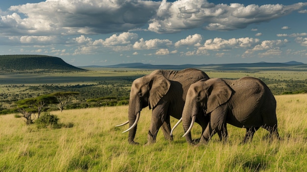 Photorealistic scene of wild elephants