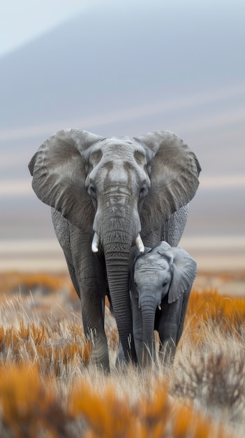 Фотореалистичная сцена диких слонов
