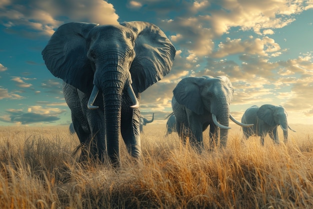 Free photo photorealistic scene of wild elephants
