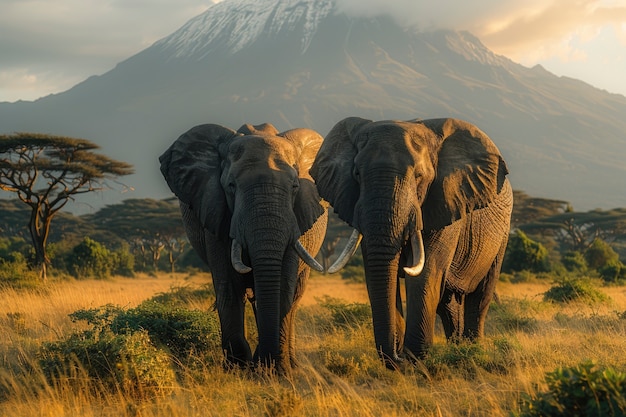 Photorealistic scene of wild elephants