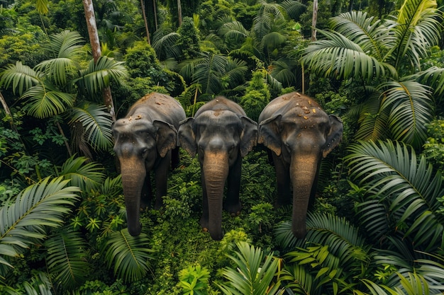 Photorealistic scene of wild elephants