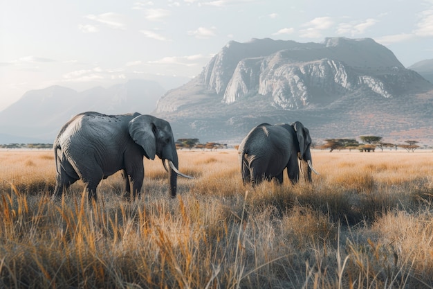 Фотореалистичная сцена диких слонов
