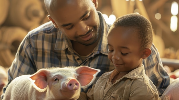 Foto gratuita scena fotorealista con persone che si prendono cura di un allevamento di maiali