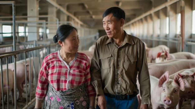 Free photo photorealistic scene with people taking care of a pig farm