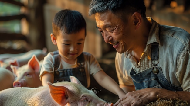 Free photo photorealistic scene with people taking care of a pig farm