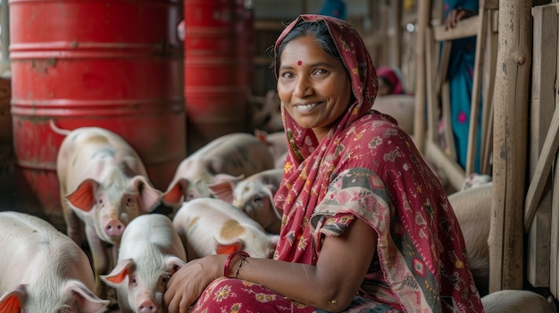 무료 사진 photorealistic scene with person taking care of a pig farm