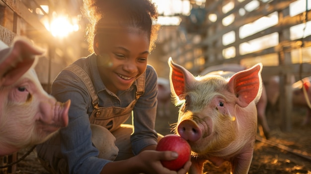 Free photo photorealistic scene with person taking care of a pig farm