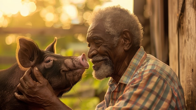 Free photo photorealistic scene with person taking care of a pig farm