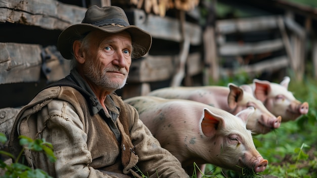 Foto gratuita scena fotorealista con maiali allevati in un ambiente agricolo