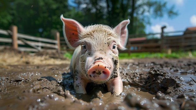 Фотореалистичная сцена с свиньями, выращенными на ферме