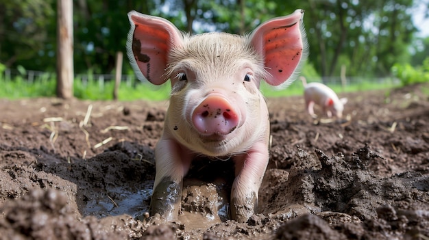 Photorealistic scene with pigs raised in a farm environment