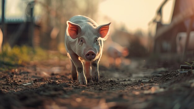 Photorealistic scene with pigs raised in a farm environment
