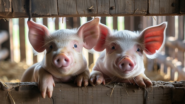 農場の環境で育てられた豚のフォトリアリズムシーン