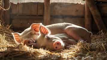 Бесплатное фото Фотореалистичная сцена с свиньями, выращенными на ферме
