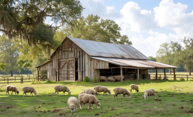Photorealistic sheep farm