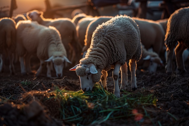 無料写真 フォトレアリスト的な羊の農場