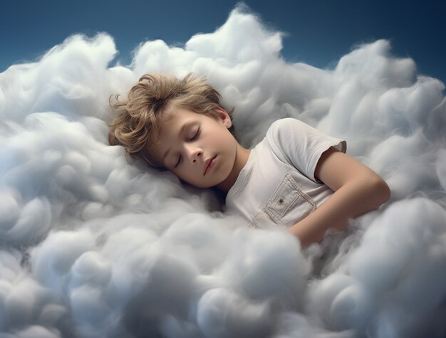 Photorealistic style clouds and kid