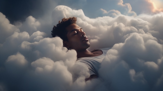 Photorealistic style clouds and man