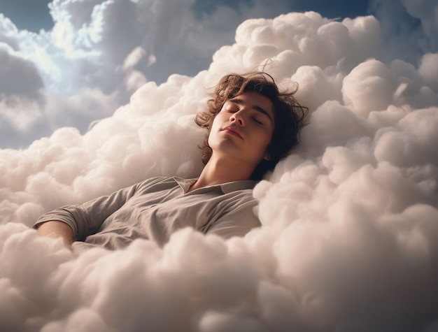 Photorealistic style clouds and man
