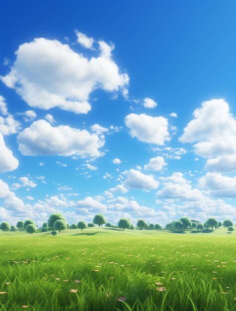 Photorealistic style clouds and meadow