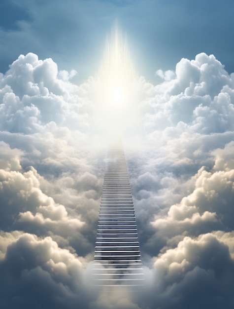 Photorealistic style clouds and stairs
