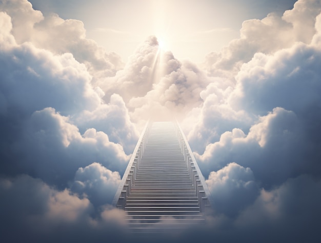 Photorealistic style clouds and stairs