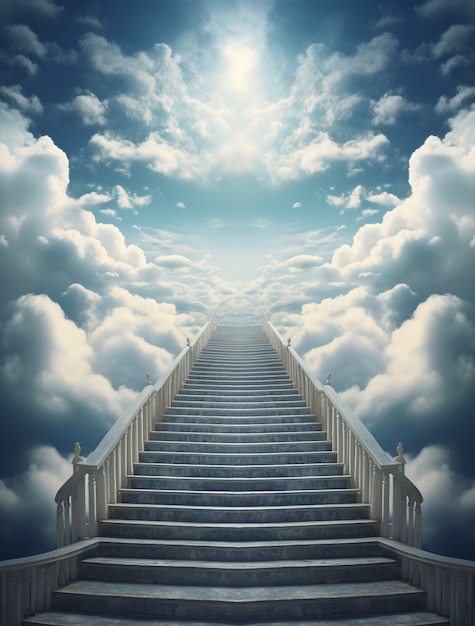 Photorealistic style clouds and stairs