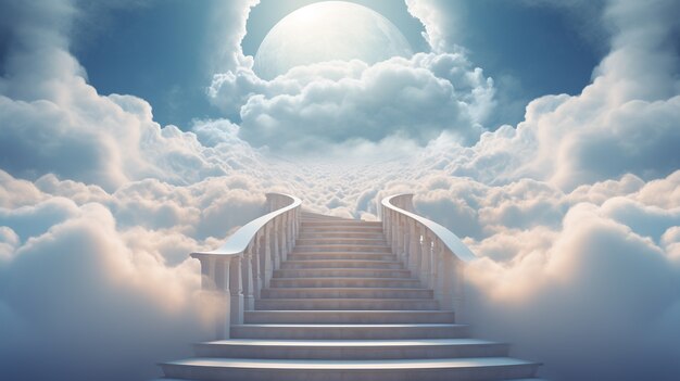 Photorealistic style clouds and stairs