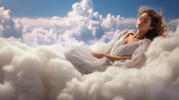 Photorealistic style clouds and woman