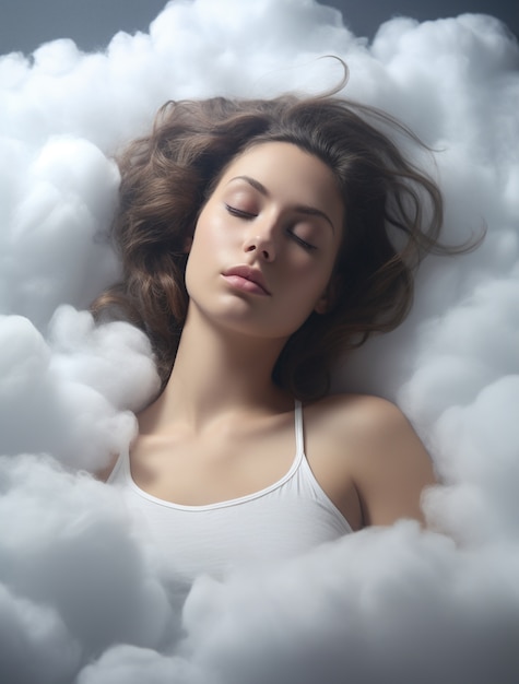 Photorealistic style clouds and woman