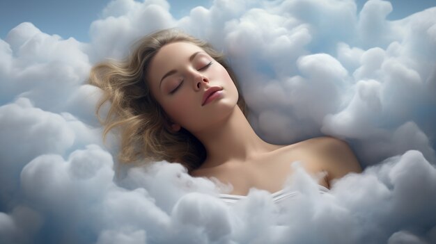 Photorealistic style clouds and woman