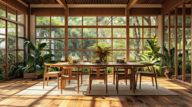 Бесплатное фото Фотореалистичный интерьер деревянного дома с деревянным декором и мебелью