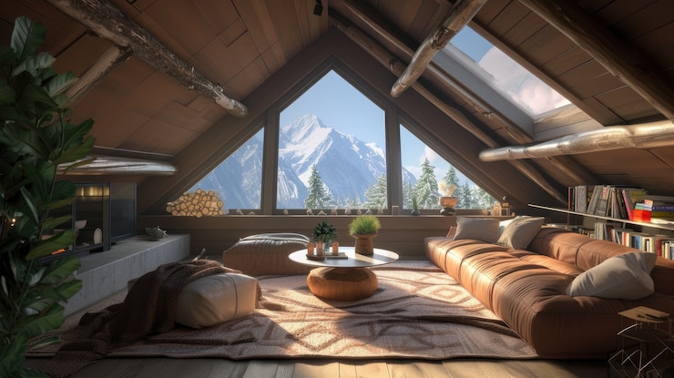 Free Photo photorealistic timber house interior with wooden decor and furnishings