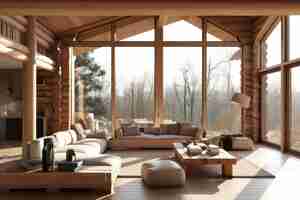 Foto gratuita interni fotorealistici di case in legno con decorazioni e mobili in legno