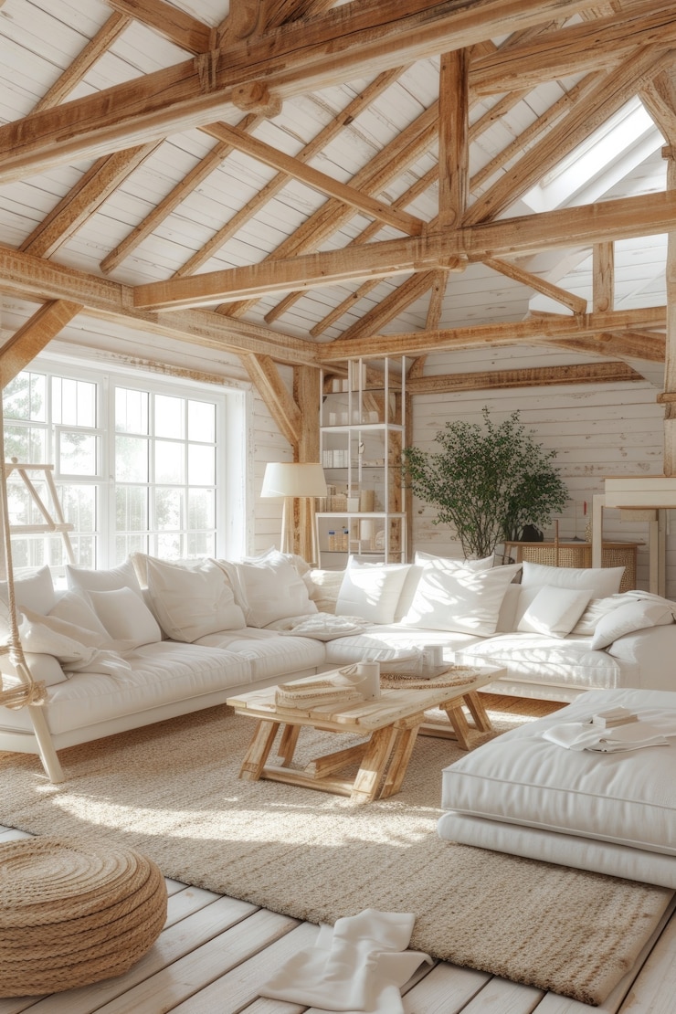 Free Photo photorealistic timber house interior with wooden decor and furnishings