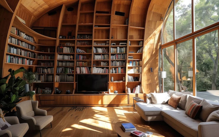 Free Photo photorealistic timber house interior with wooden decor and furnishings