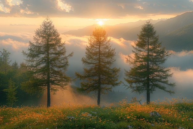 Photorealistic tree with branches and trunk outside in nature