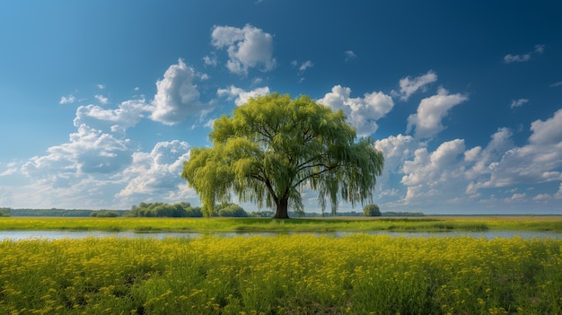 Photorealistic tree with branches and trunk outside in nature