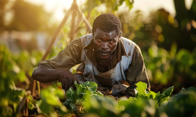 Foto gratuita vista fotorealista di africani che raccolgono verdure e cereali