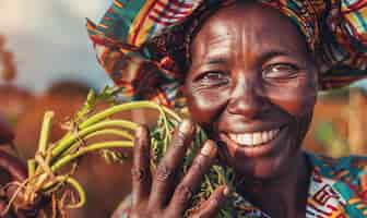 Foto gratuita vista fotorealista di africani che raccolgono verdure e cereali