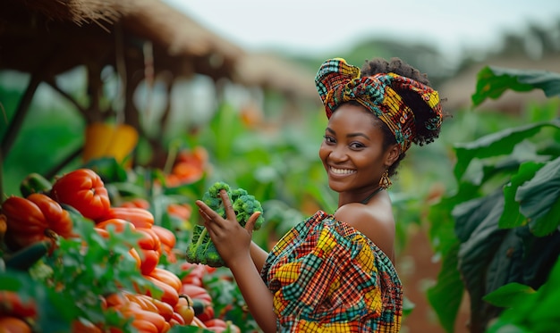 Free photo photorealistic view of african people harvesting vegetables and grains