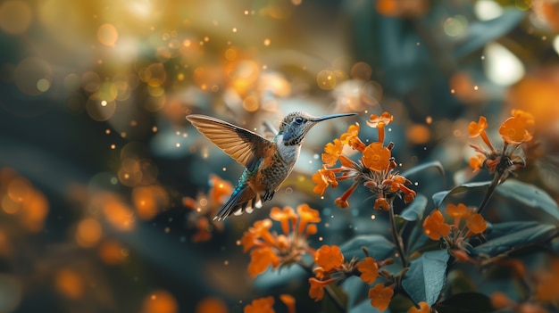 Photorealistic view of beautiful hummingbird in its natural habitat