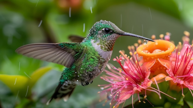 Photorealistic view of beautiful hummingbird in its natural habitat