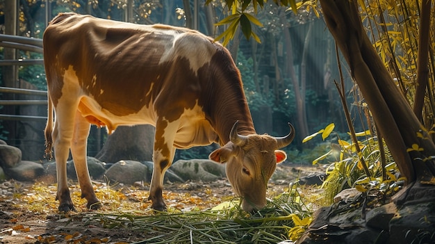 Free photo photorealistic view of cow grazing in nature outdoors